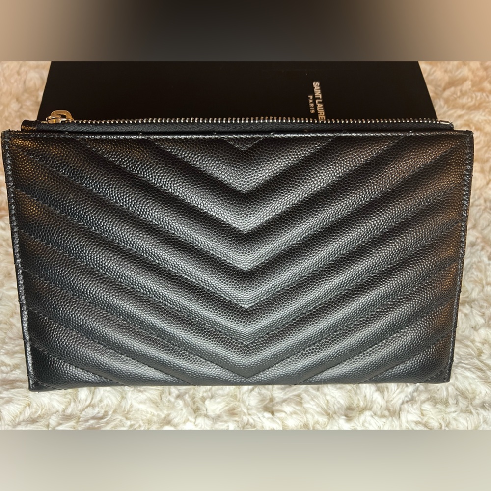 Authentic YSL Saint Laurent Monogrammed Quilted Calfskin Zip Pouch - Picture 8 of 9